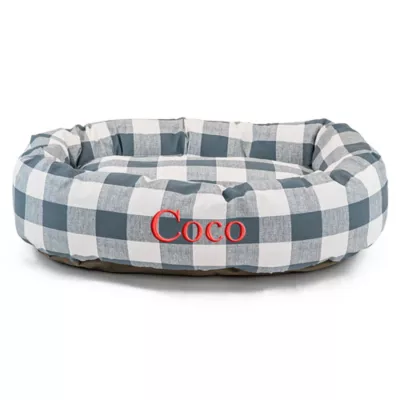Majestic Pet Personalized Checkered Bagel Cat & Dog Bed - Image 1