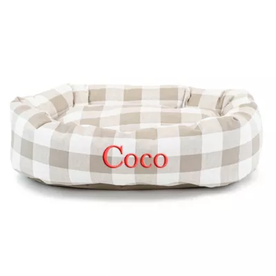 Majestic Pet Personalized Checkered Bagel Cat & Dog Bed - Image 1