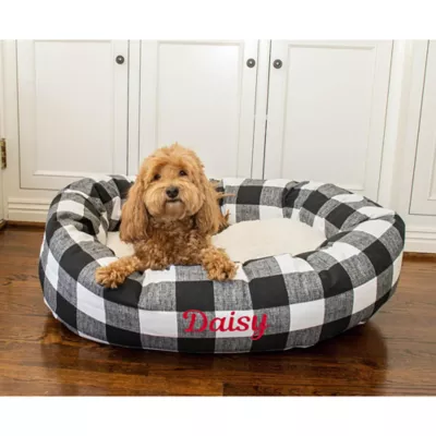 Majestic Pet Personalized Checkered Sherpa Bagel Cat & Dog Bed - Image 6