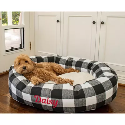 Majestic Pet Personalized Checkered Sherpa Bagel Cat & Dog Bed - Image 7