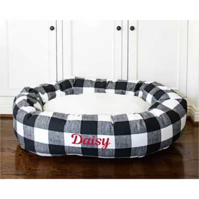 Majestic Pet Personalized Checkered Sherpa Bagel Cat & Dog Bed - Image 8