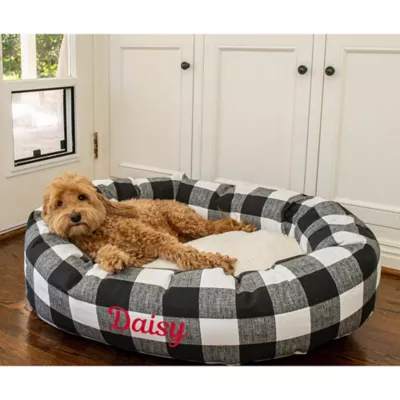 Majestic Pet Personalized Checkered Sherpa Bagel Cat & Dog Bed - Image 7