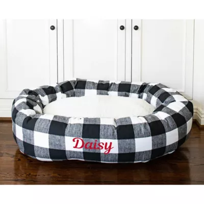 Majestic Pet Personalized Checkered Sherpa Bagel Cat & Dog Bed - Image 8