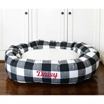 Product Majestic Pet Personalized Checkered Sherpa Bagel Cat & Dog Bed