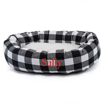 Majestic Pet Personalized Checkered Sherpa Bagel Cat & Dog Bed - Image 1