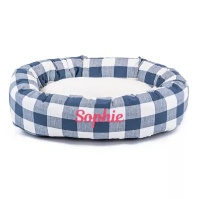 Majestic Pet Personalized Checkered Sherpa Bagel Cat & Dog Bed - Image 2