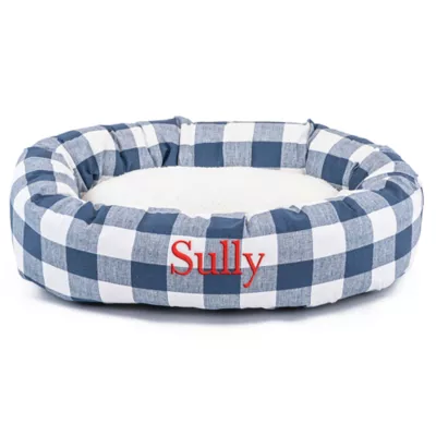Majestic Pet Personalized Checkered Sherpa Bagel Cat & Dog Bed - Image 1