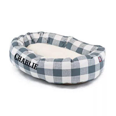 Product Majestic Pet Personalized Checkered Sherpa Bagel Cat & Dog Bed