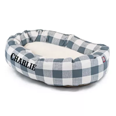 Product Majestic Pet Personalized Checkered Sherpa Bagel Cat & Dog Bed