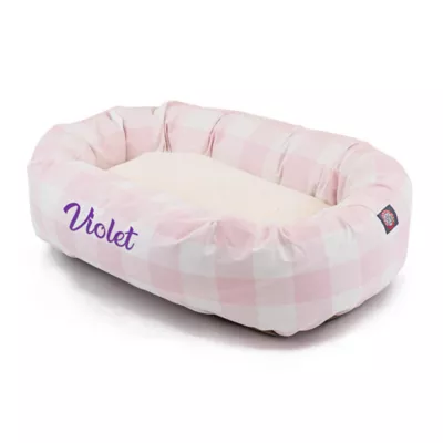 Majestic Pet Personalized Checkered Sherpa Bagel Cat & Dog Bed - Image 2