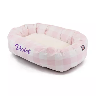 Majestic Pet Personalized Checkered Sherpa Bagel Cat & Dog Bed - Image 2