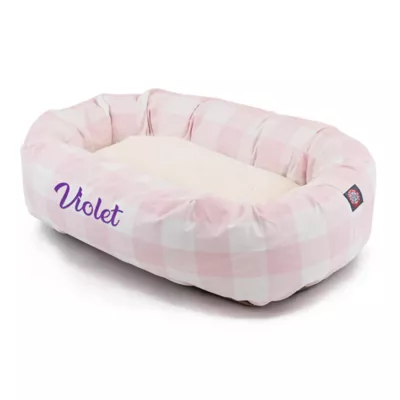 Majestic Pet Personalized Checkered Sherpa Bagel Cat & Dog Bed - Image 2