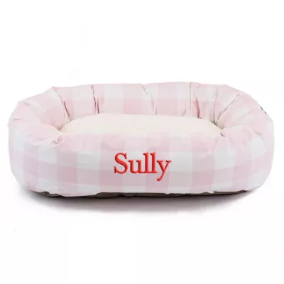 Majestic Pet Personalized Checkered Sherpa Bagel Cat & Dog Bed - Image 1