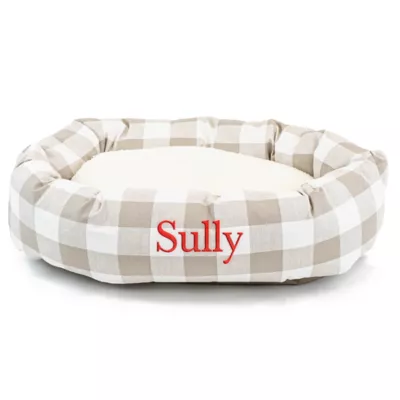 Majestic Pet Personalized Checkered Sherpa Bagel Cat & Dog Bed - Image 1