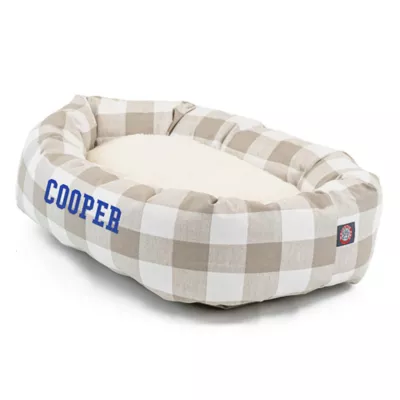 Majestic Pet Personalized Checkered Sherpa Bagel Cat & Dog Bed - Image 2