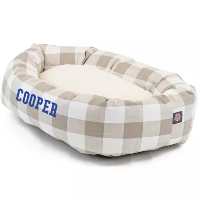 Majestic Pet Personalized Checkered Sherpa Bagel Cat & Dog Bed - Image 2