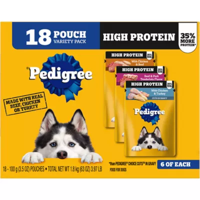 Pedigree High Protein Pouch Adult Wet Dog Food Meal Topper 18 Count Variety Pack