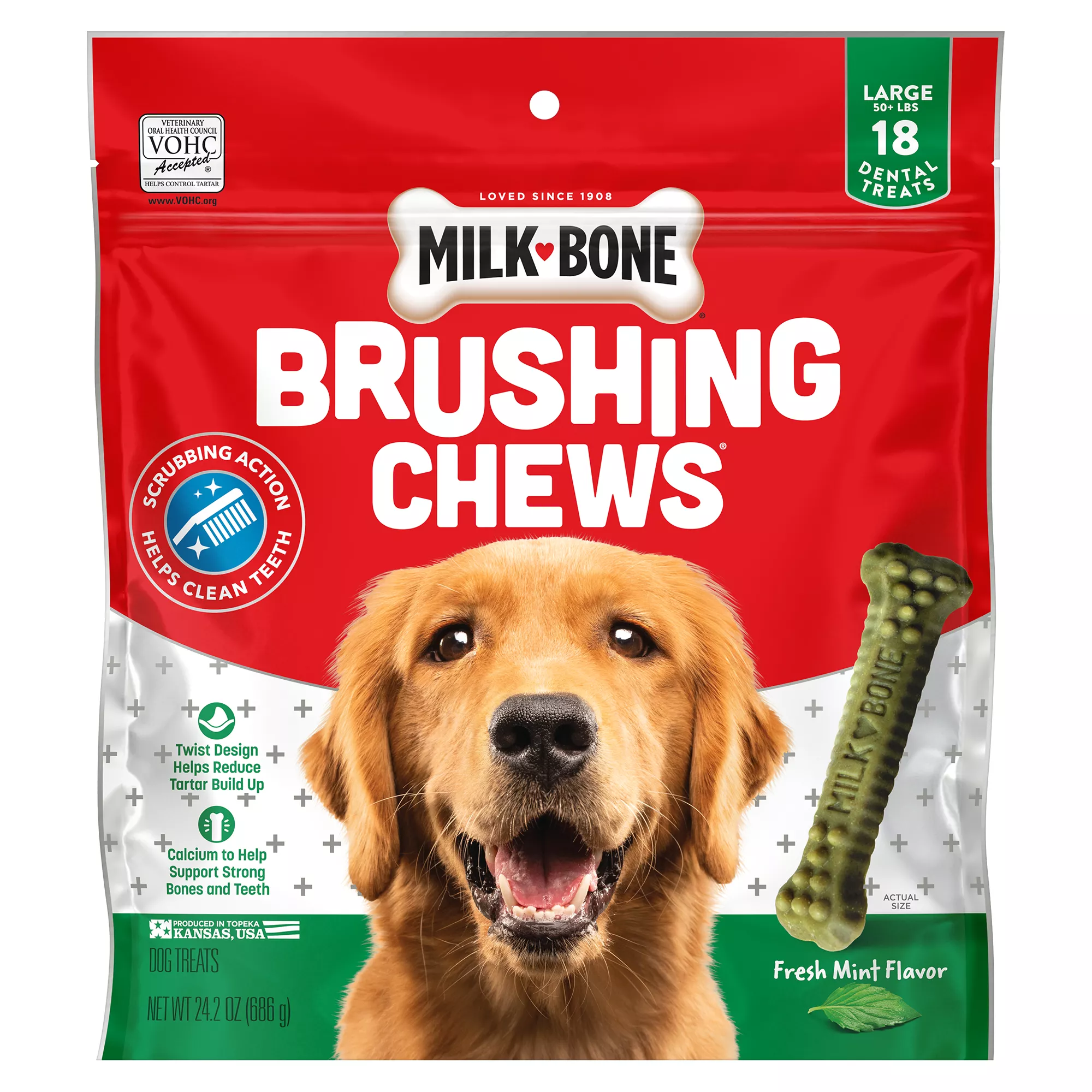 Milk-Bone Brushing Chews Large All Life Stage Dog Treat - Fresh