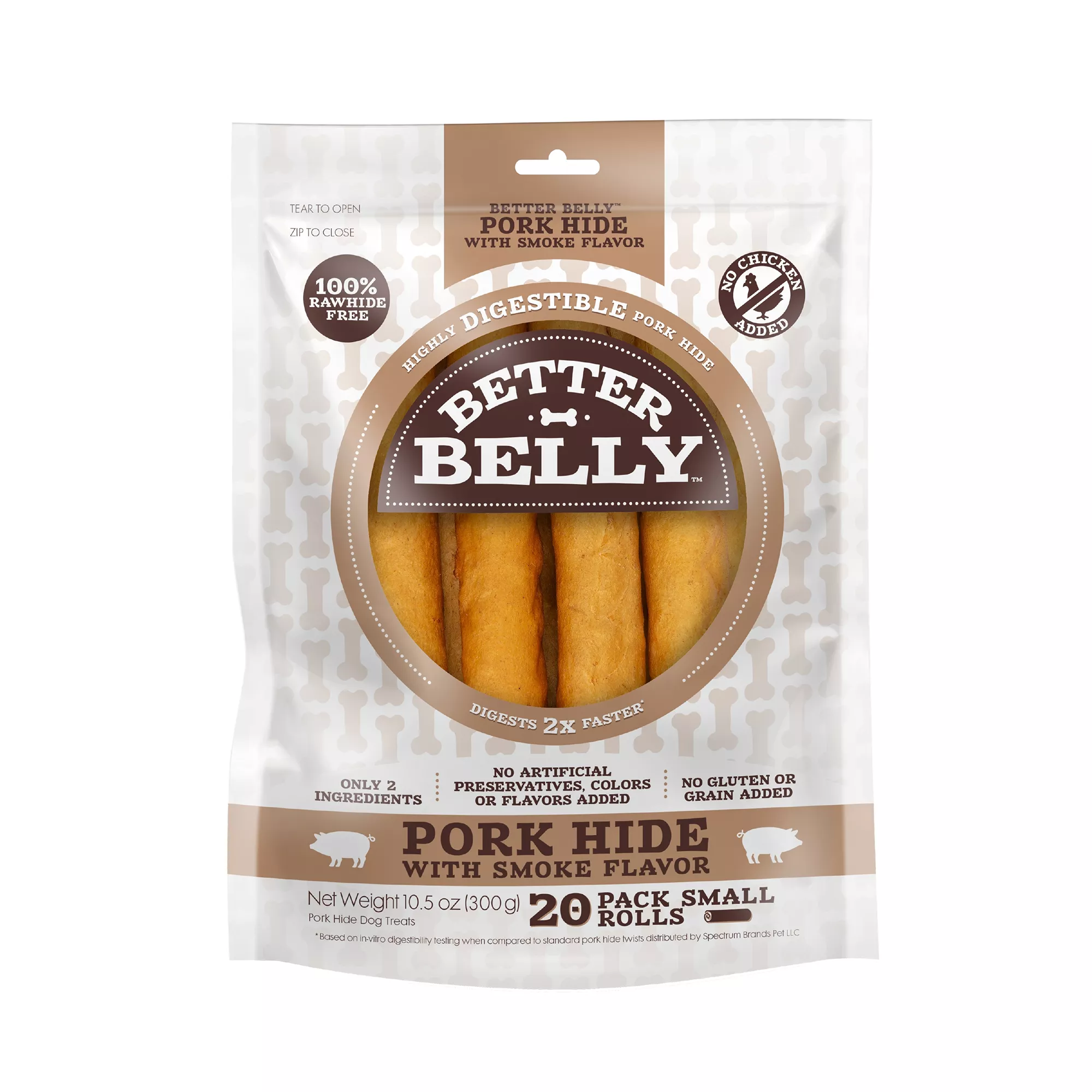 Better Belly Small Pork Hide Rolls Dog Chew - Highly Digestable, Pork with Smoke