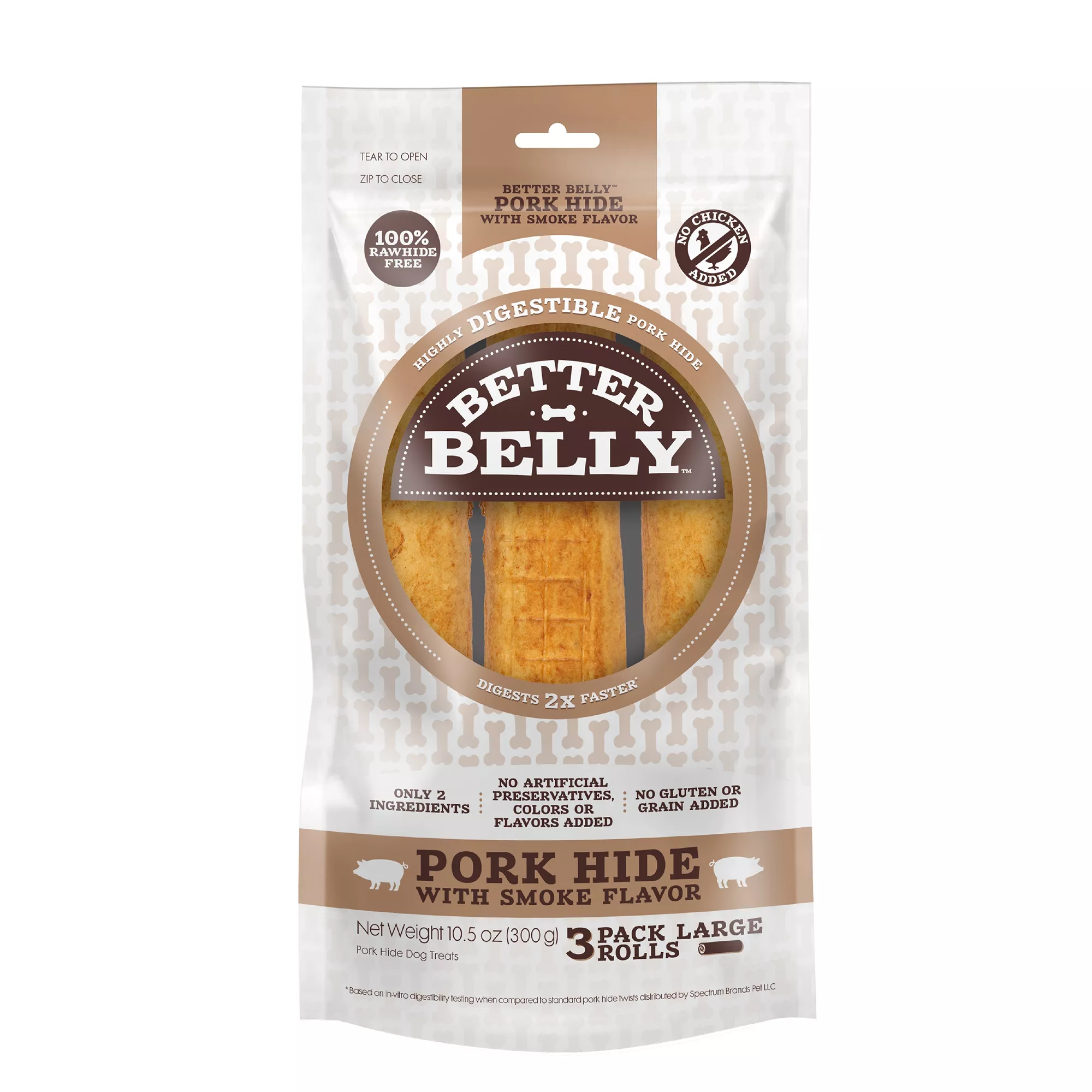 Better Belly Large Pork Hide Rolls Dog Chew - Highly Digestable, Pork with Smoke