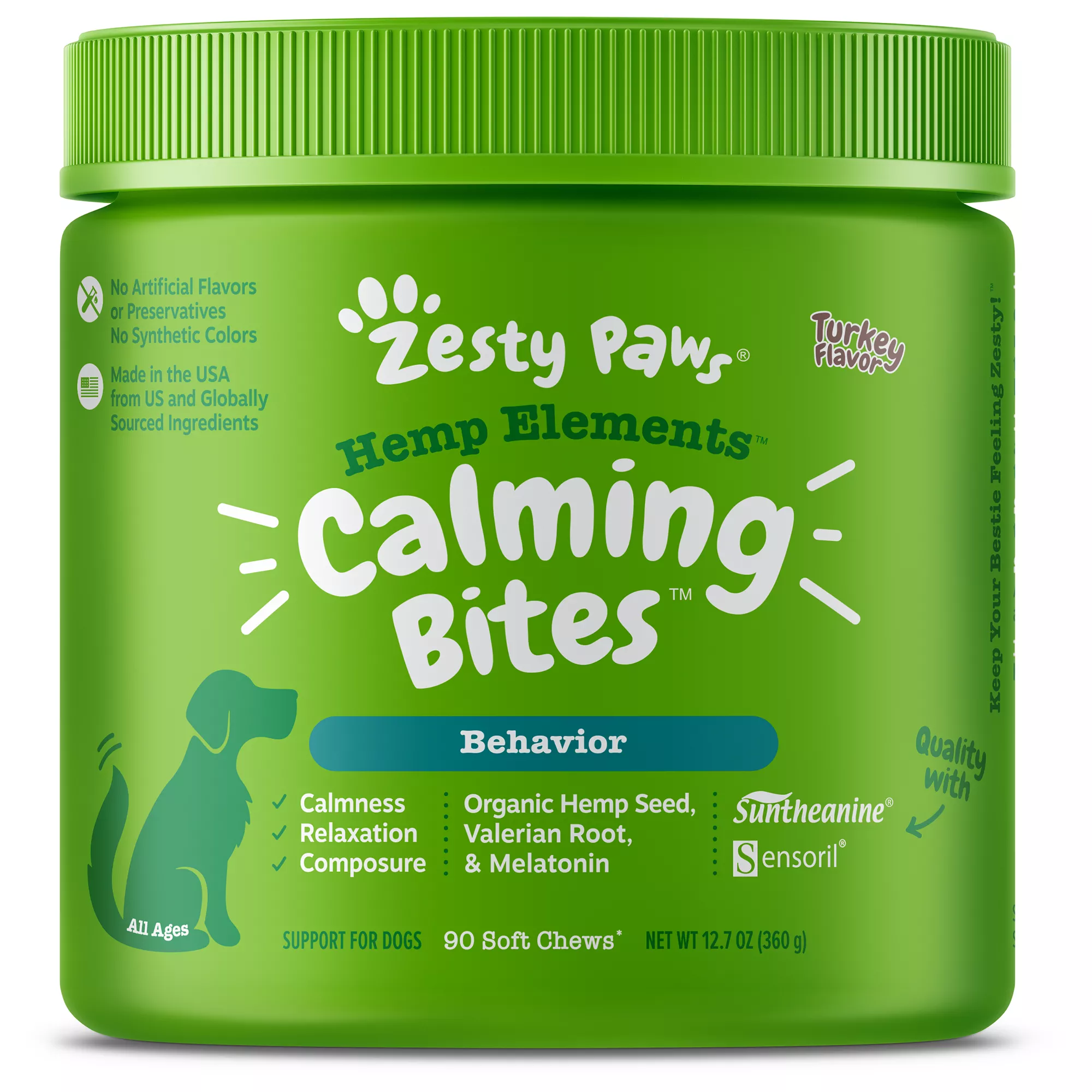 Zesty Paws Hemp Elements Calming Bites for Dogs - Turkey Flavor - 90 Ct