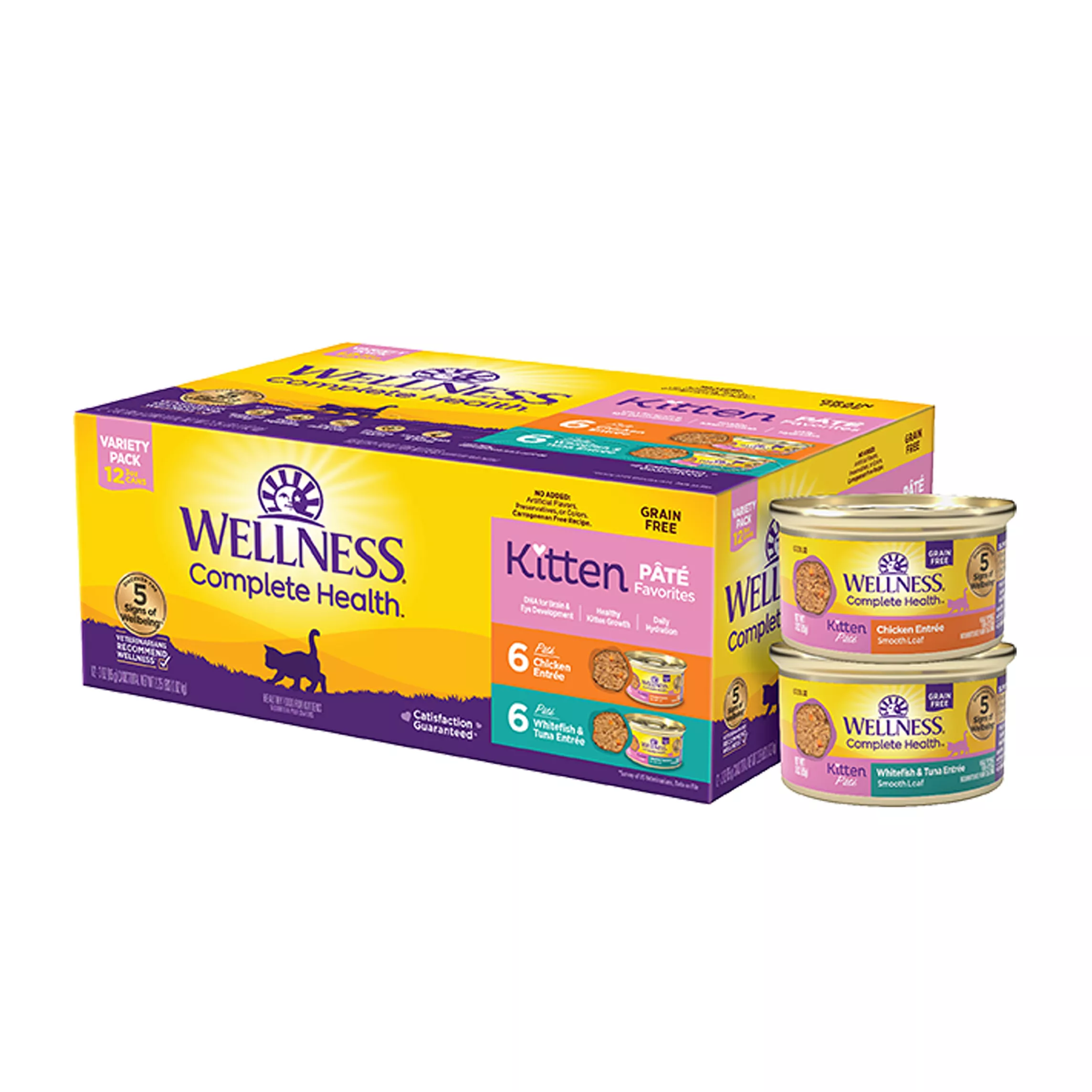 Wellness Complete Health Kitten Pate Favorites Wet Cat Food - Variety Pack, 12 CT, 36 OZ