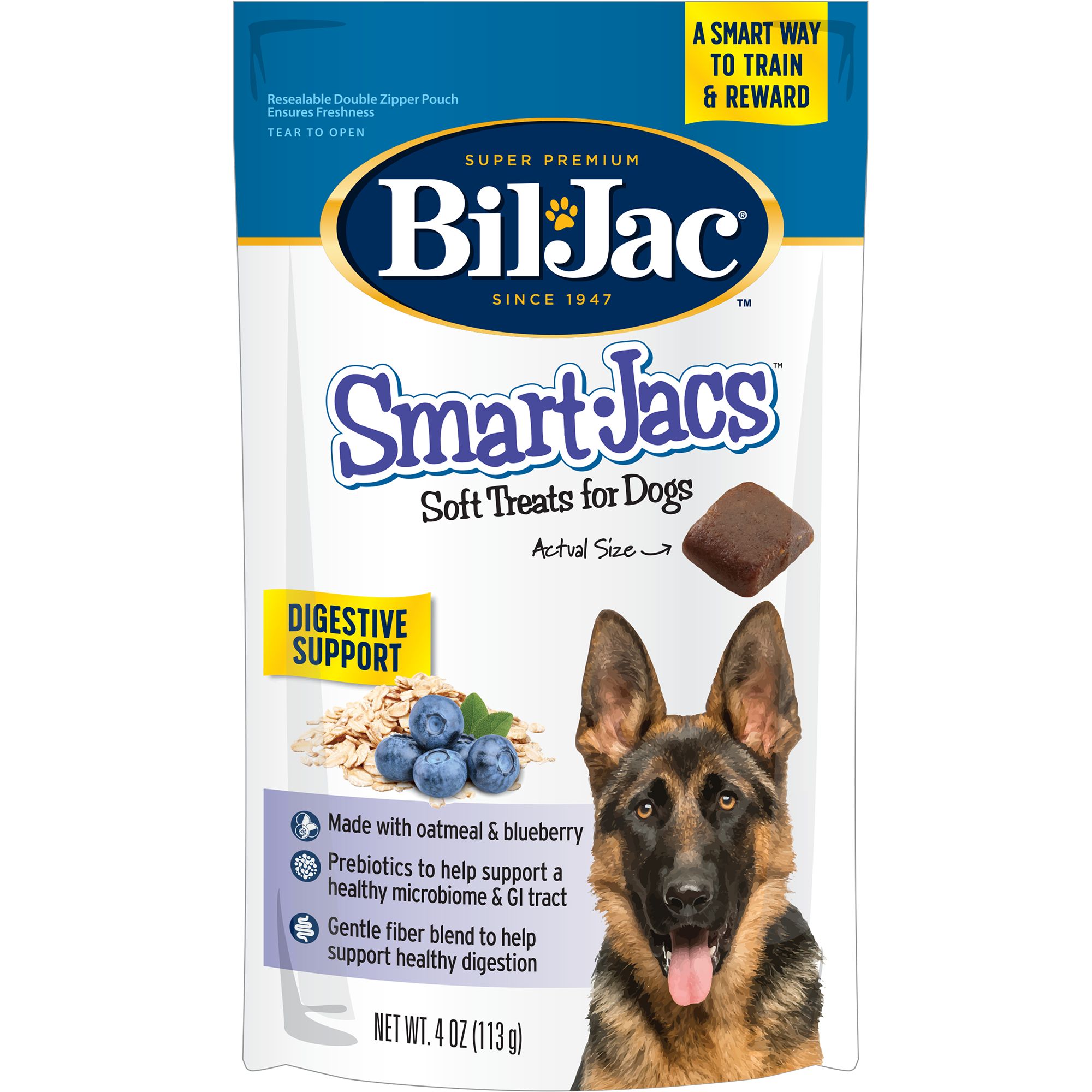 Bil Jac r Smart Jacs Soft Training Dog Treats Digestive Support Oatmeal Blueberry