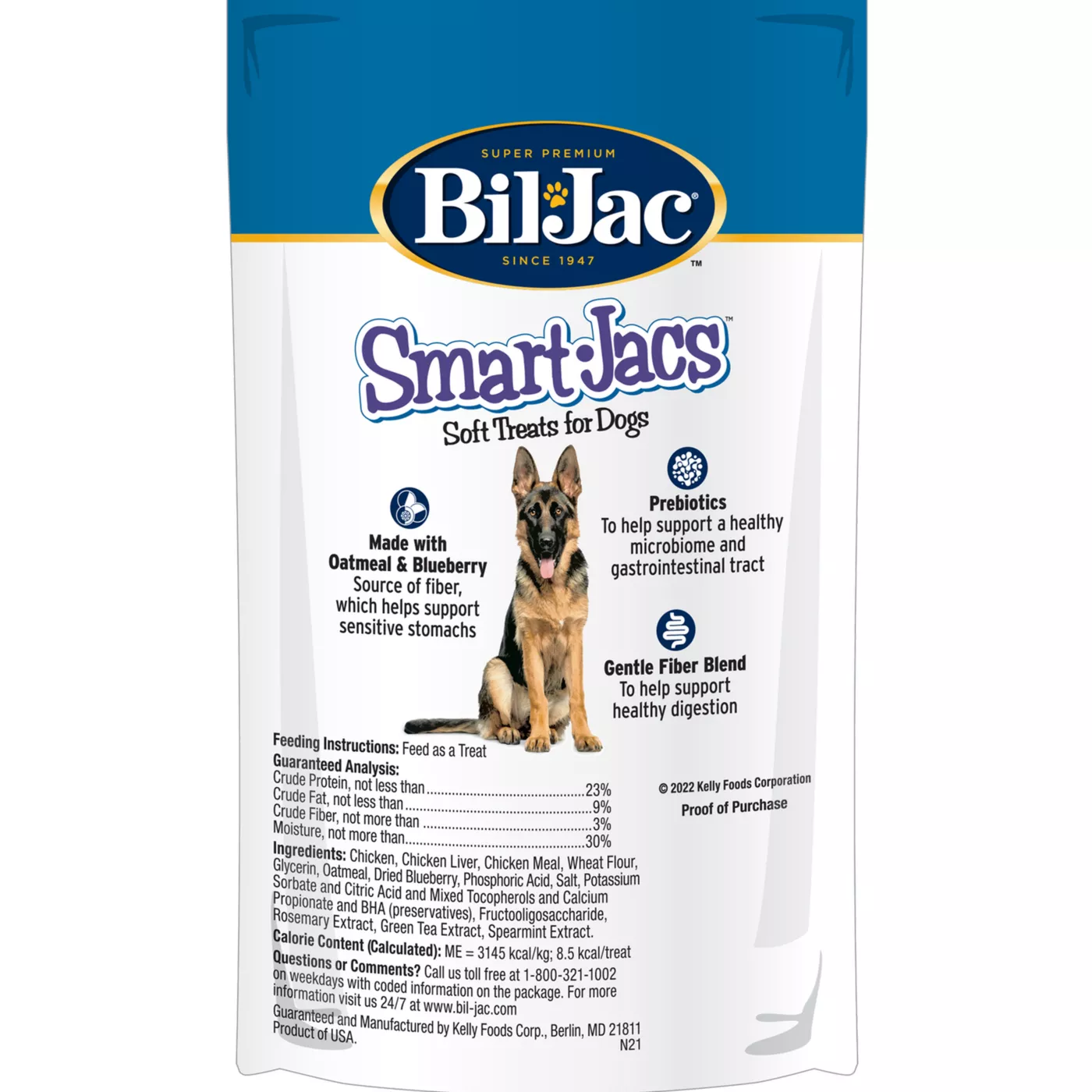 Bil Jac r Smart Jacs Soft Training Dog Treats Digestive Support Oatmeal Blueberry