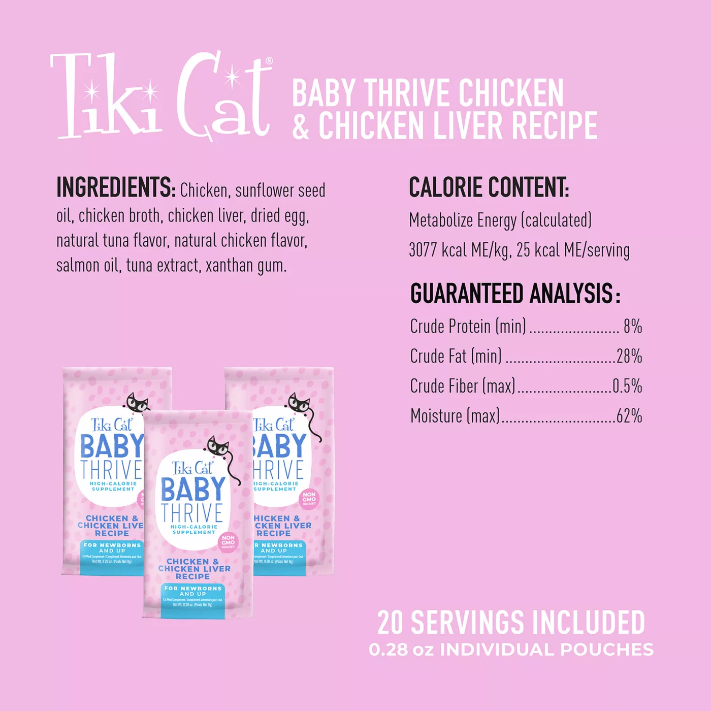 Tiki Cat Baby Thrive High Calorie Supplement Kitten Food Complement Natural 20ct