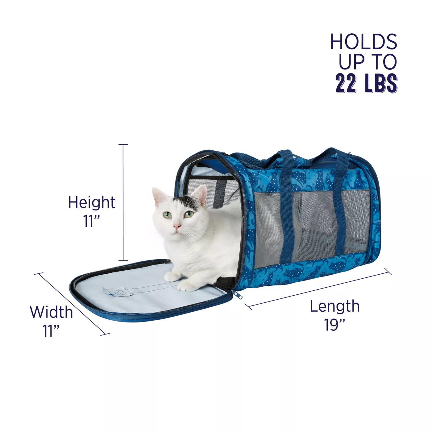 Whisker City Blue Cat Print Soft Sided Cat Carrier