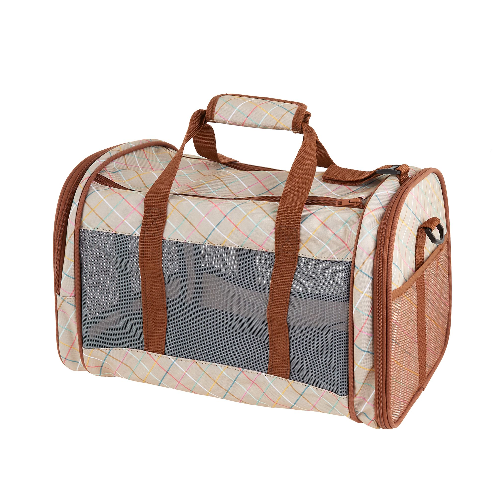 Whisker City® Tan Plaid Soft-Sided Cat Carrier
