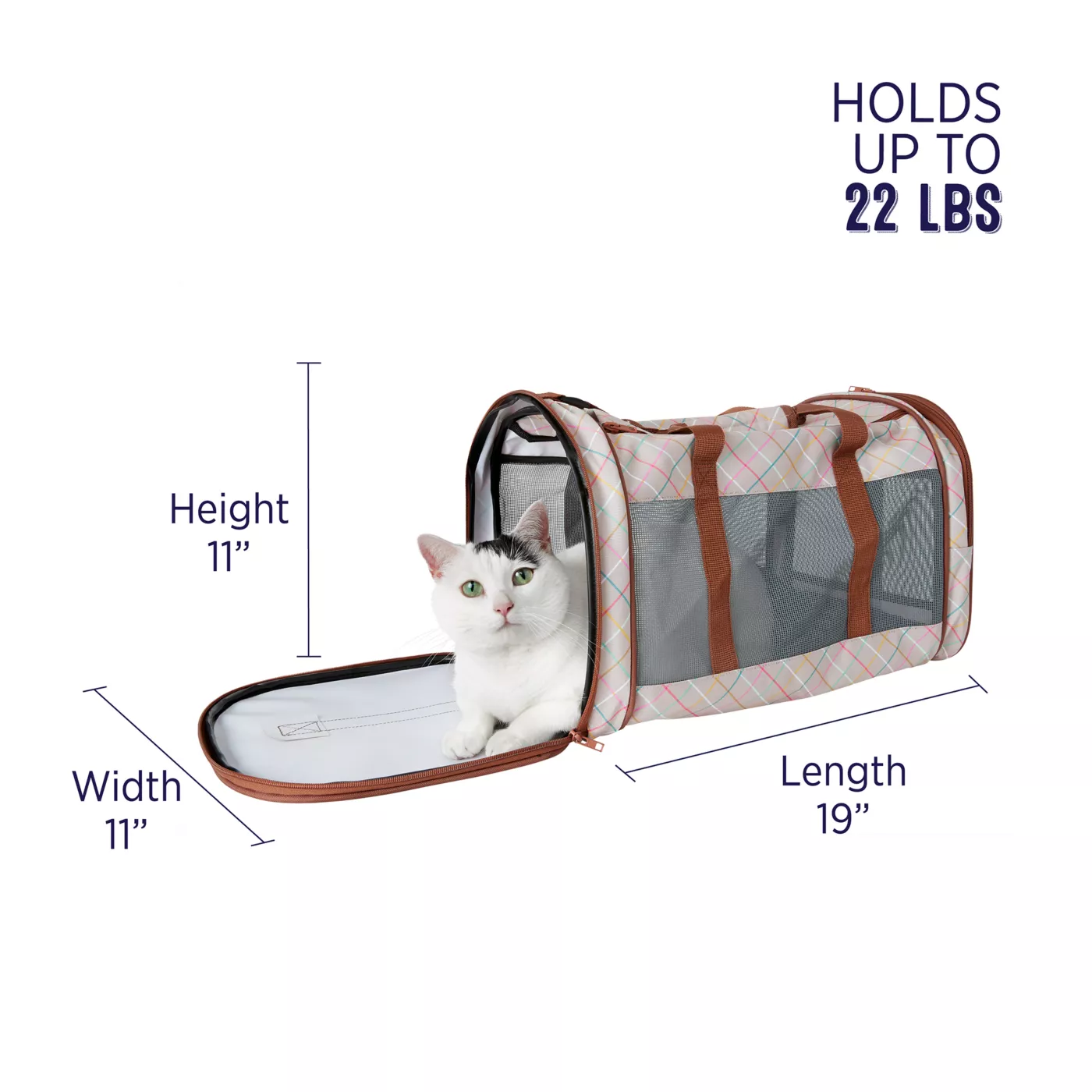 Whisker City Tan Plaid Soft Sided Cat Carrier