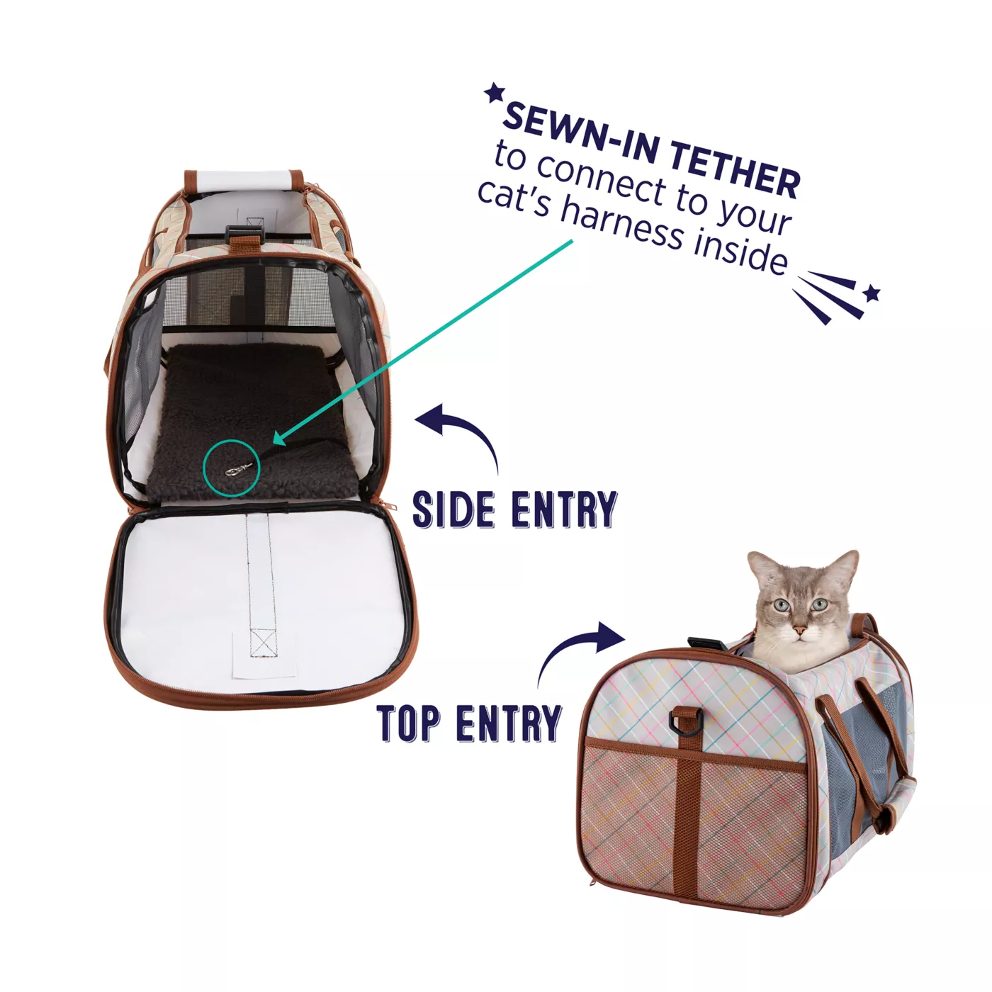 Whisker City Tan Plaid Soft Sided Cat Carrier