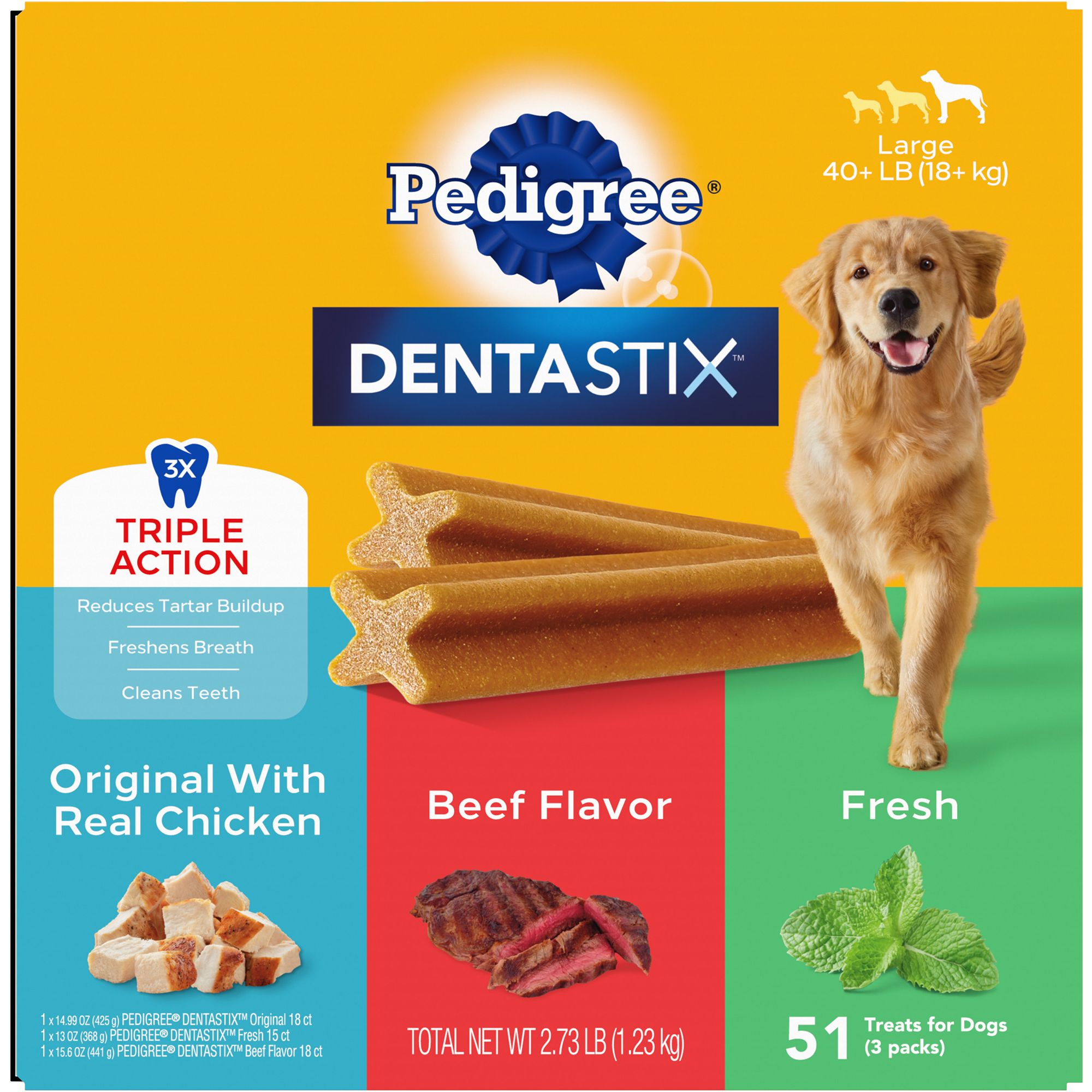 Pedigree Dentastix Variety Pack Large Breed Adult Dental Dog Treats Chicken Beef Fresh