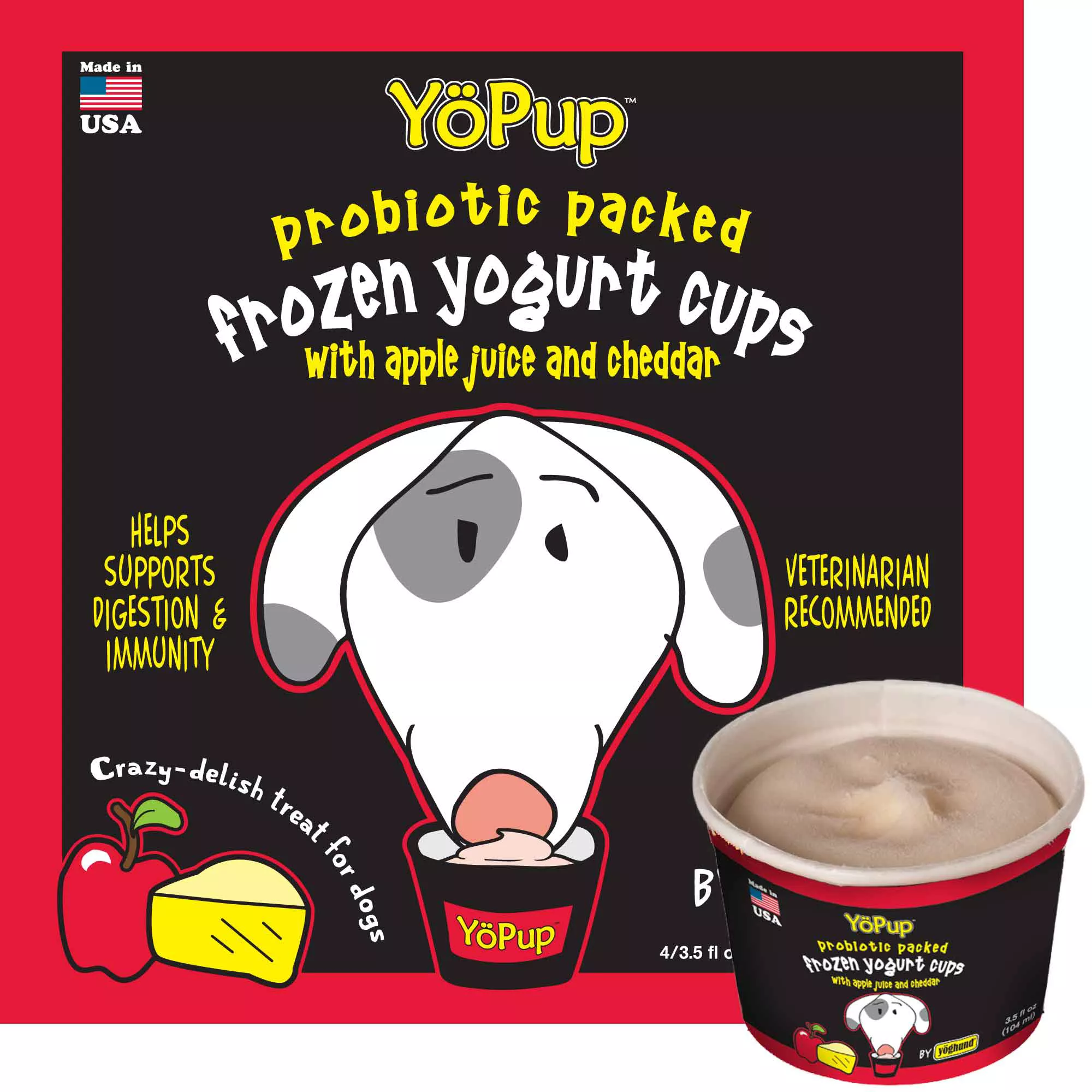 YoPup Apple & Cheddar Yogurt Cups All Life Stages Frozen Dog Treats - 3.5 fl oz, 4 Pack