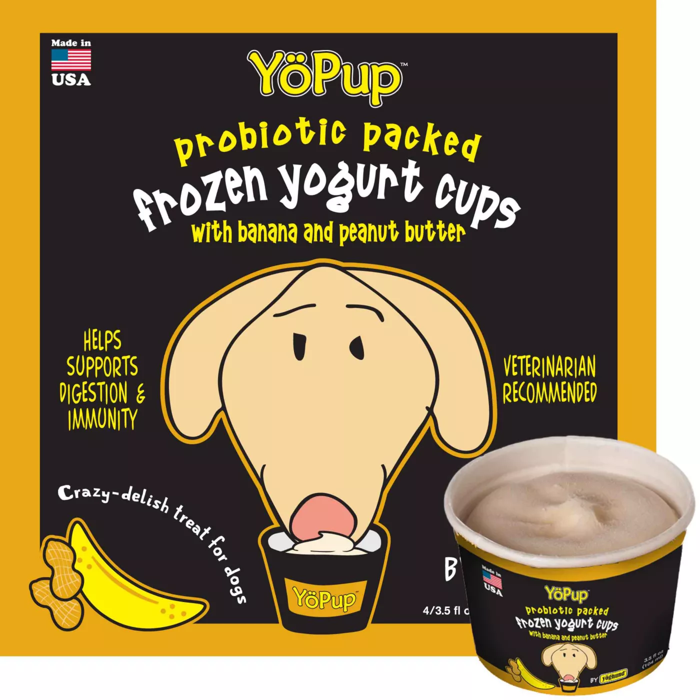 Product YoPup Banana & Peanut Butter Yogurt Cups All Life Stages Frozen Dog Treats - 3.5 fl oz, 4 Pack