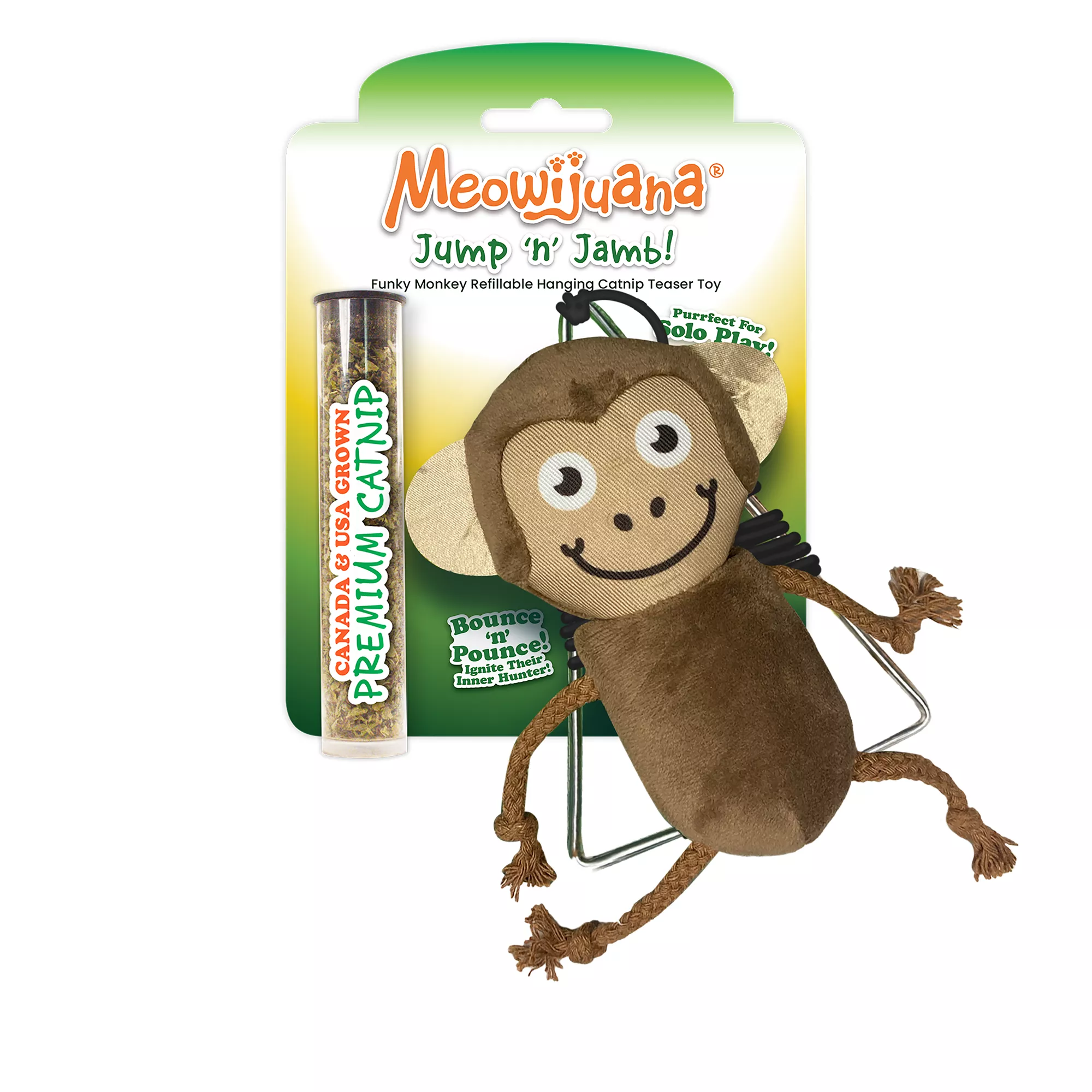 Meowijuana® Jump 'n' Jamb Get the Monkey Off Your Back Refillable Door Jamb Cat Toy - Catnip