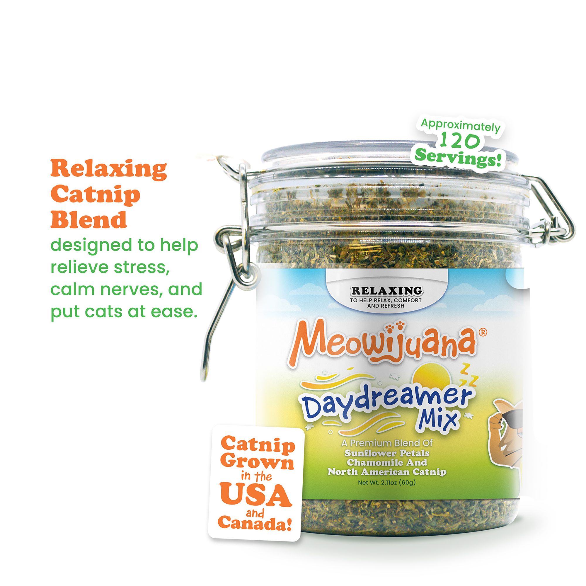 Meowijuana® Daydreamer Mix Jar Catnip, Chamomile & Sunflower Blend