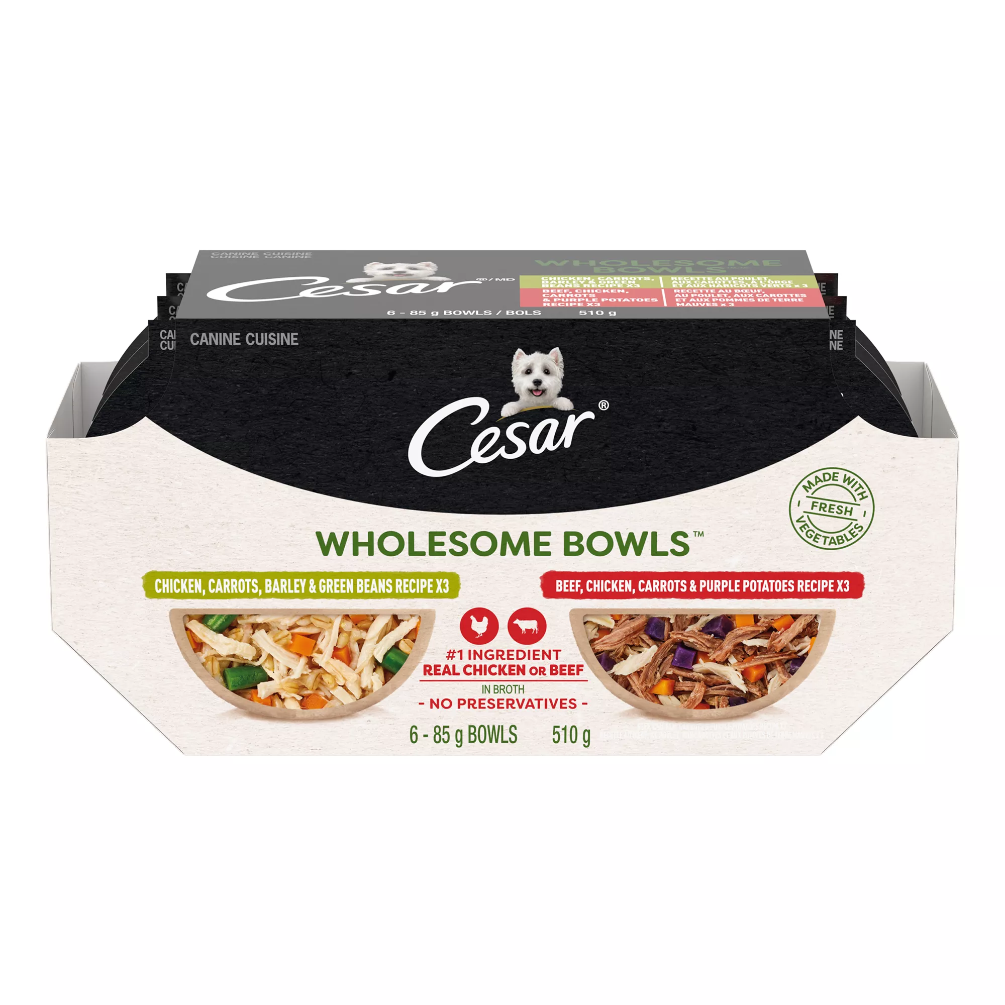 Cesar Wholesome Bowls Adult Wet Dog Food Chicken & Beef Variety Pack, 6ct