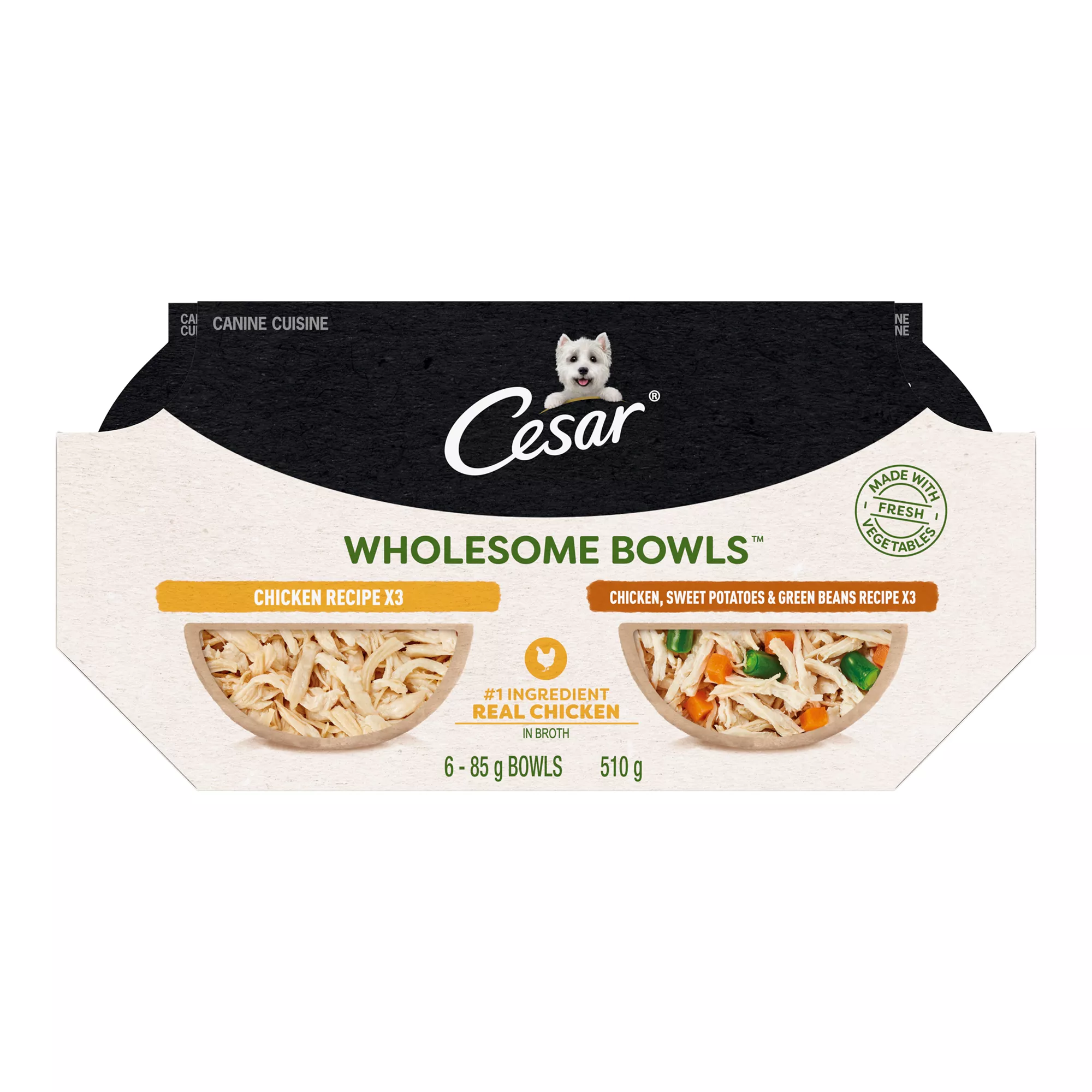 Cesar Wholesome Bowls Adult Wet Dog Food Chicken Variety Pack, 6ct