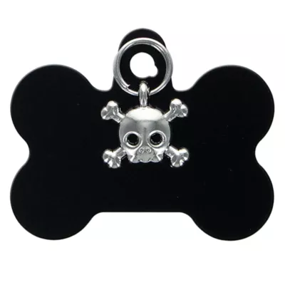 Product TagWorks® Black Bone Pet ID Tag with Skull Charm