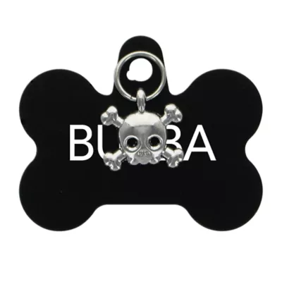 Product TagWorks® Black Bone Pet ID Tag with Skull Charm