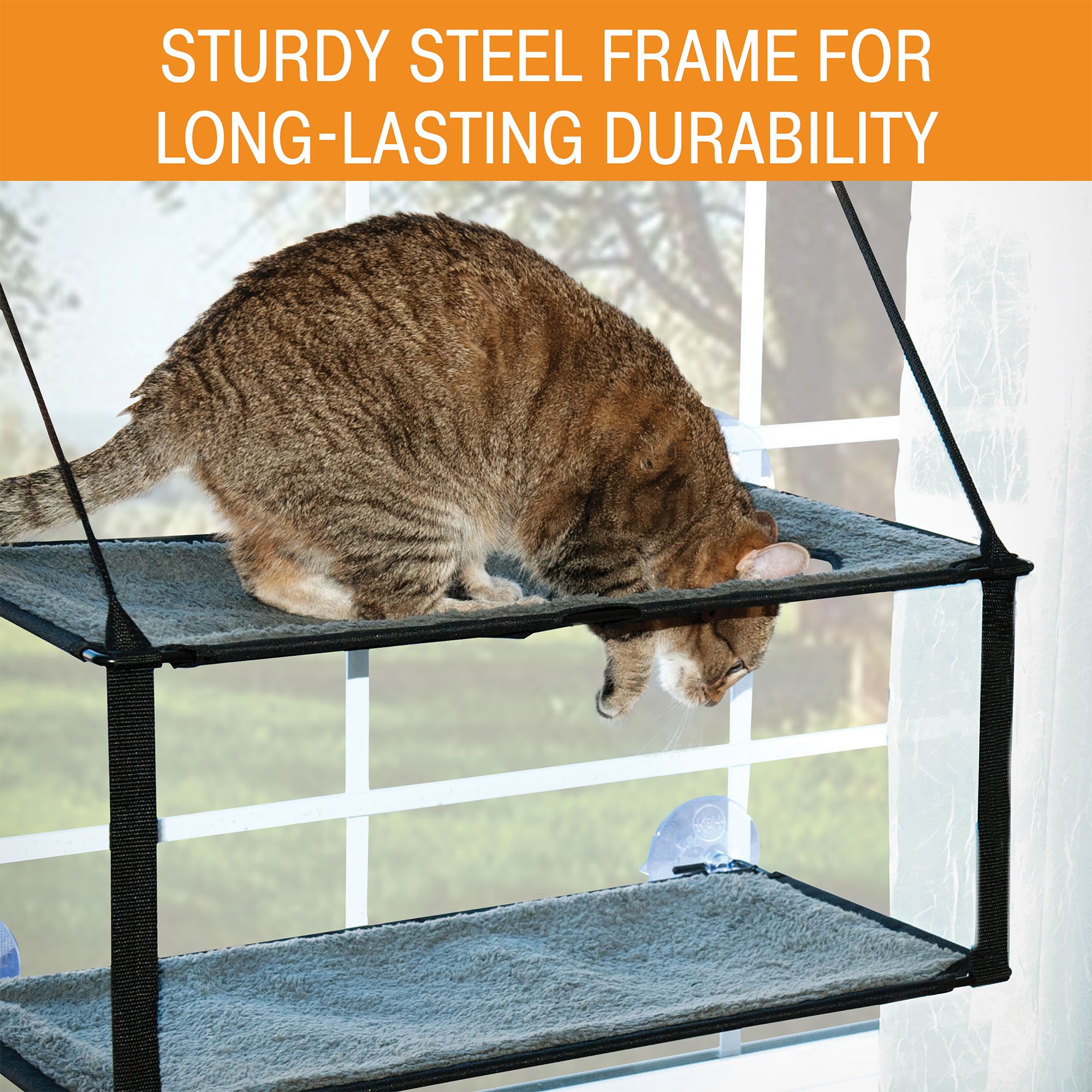 K&H Pet Products EZ Mount Double Stack Window Perch for Large Cats W/ Hammock Bed & Suction Cups - thumbnail 3