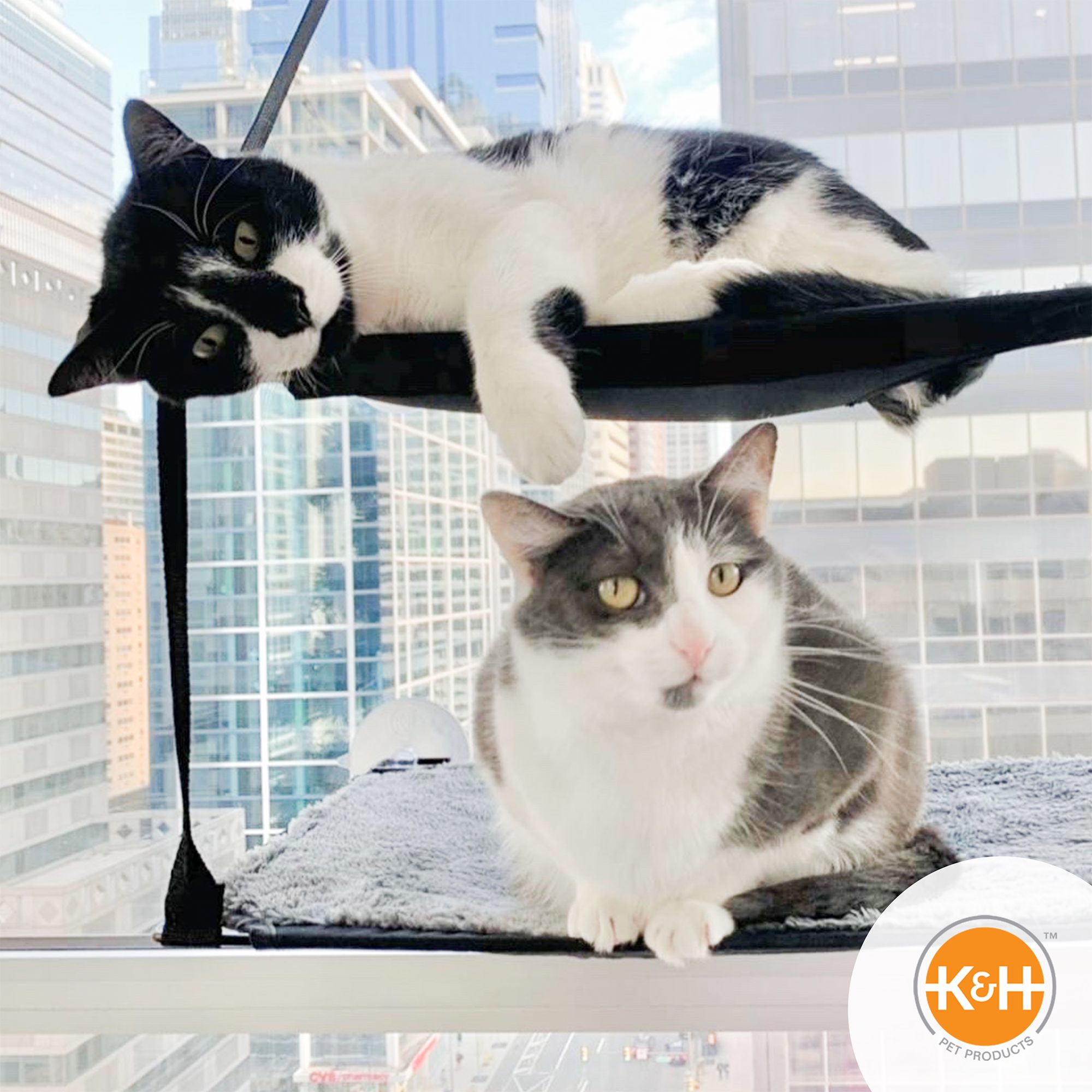 K&H Pet Products EZ Mount Double Stack Window Perch for Large Cats W/ Hammock Bed & Suction Cups - thumbnail 5