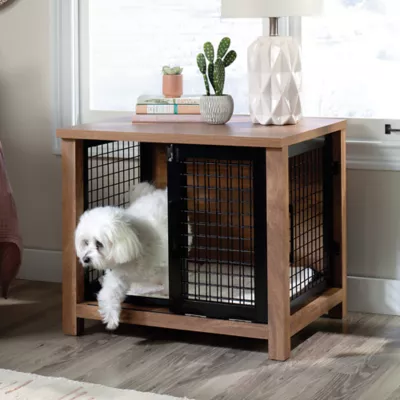 Sauder Dog Kennel Side Table in Sindoori Mango