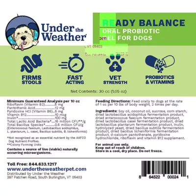 Product Under the Weather Ready Balance Probiotic Oral Microbial Gel Dog Supplement, 30-cc syringe