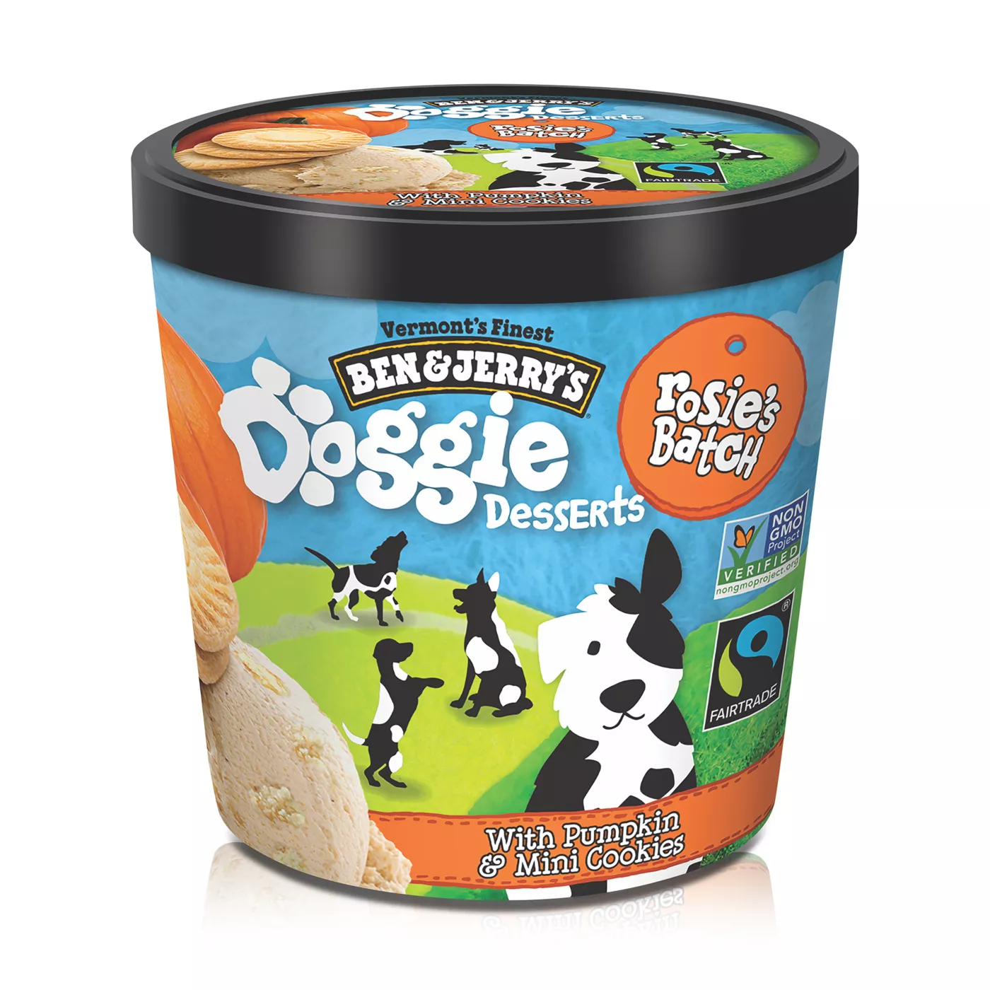 Product Ben & Jerry's Rosie's Batch Doggie Desserts Frozen All Life Stage Dog Treats - Pumpkin & Mini Cookie