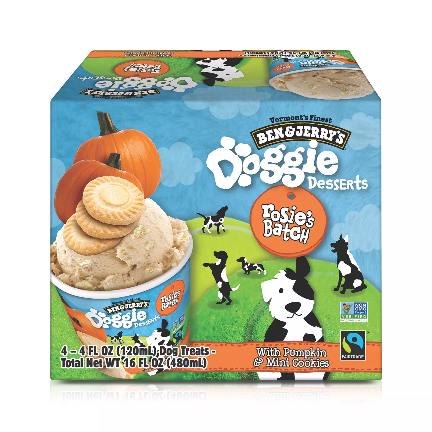 Product Ben & Jerry's Rosie's Batch Doggie Desserts Frozen All Life Stage Dog Treats - Pumpkin & Mini Cookie