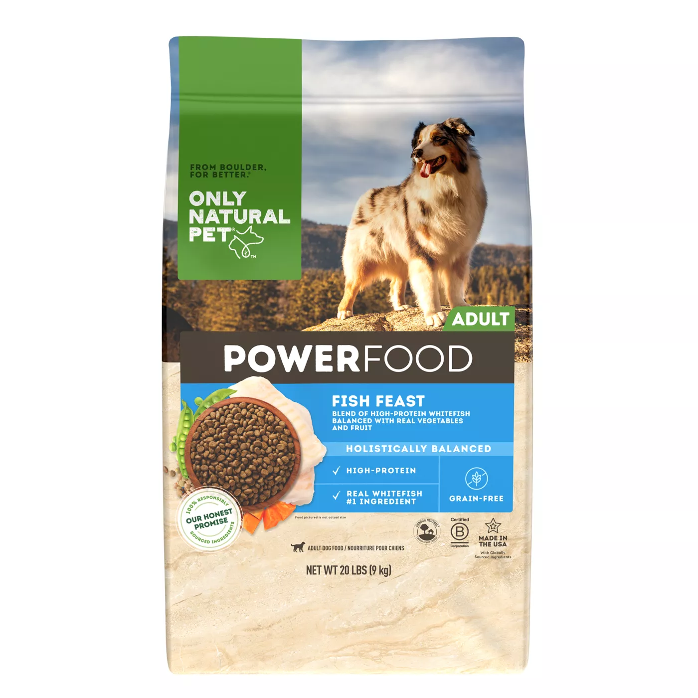 Only Natural Pet PowerFood All Life Stage Dry Dog Food Fish Feast High Protein Grain Free