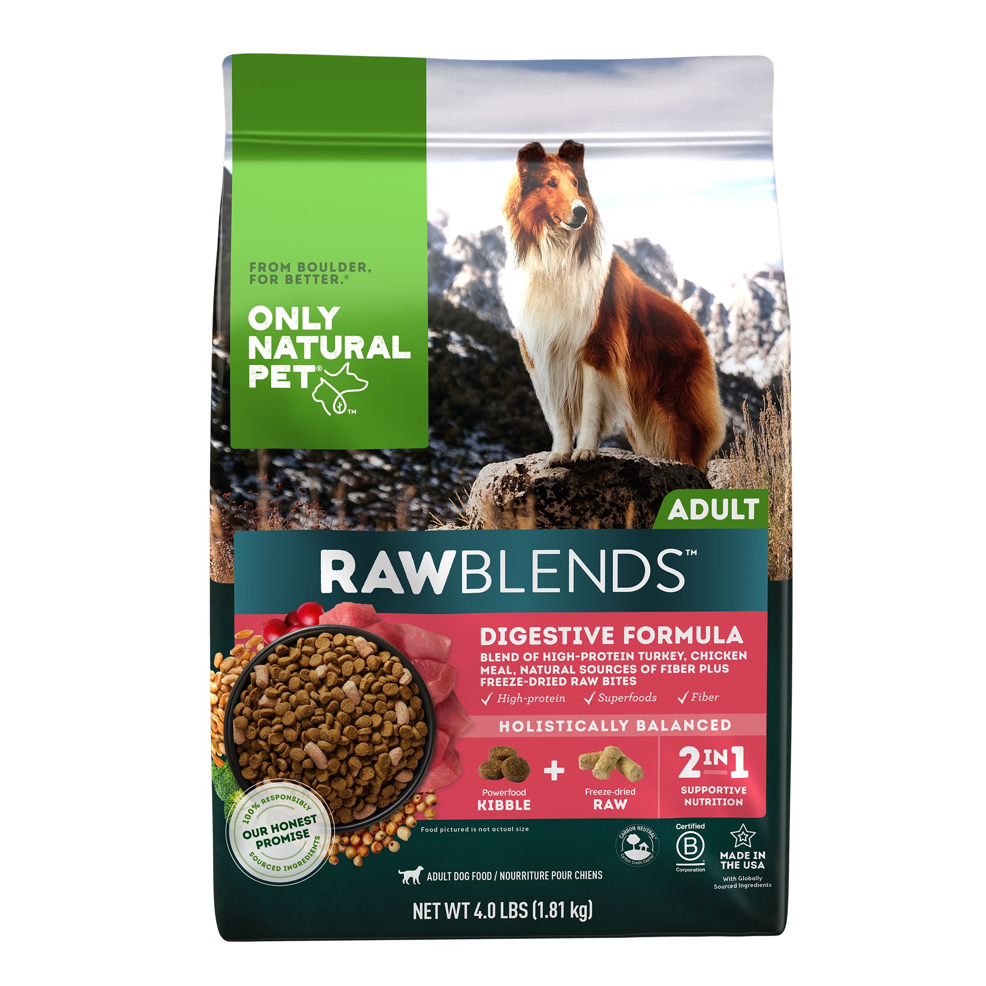 Only Natural Pet RawBlends Digestion Adult Dry Dog Food High Protein Grain Free Freeze Dried